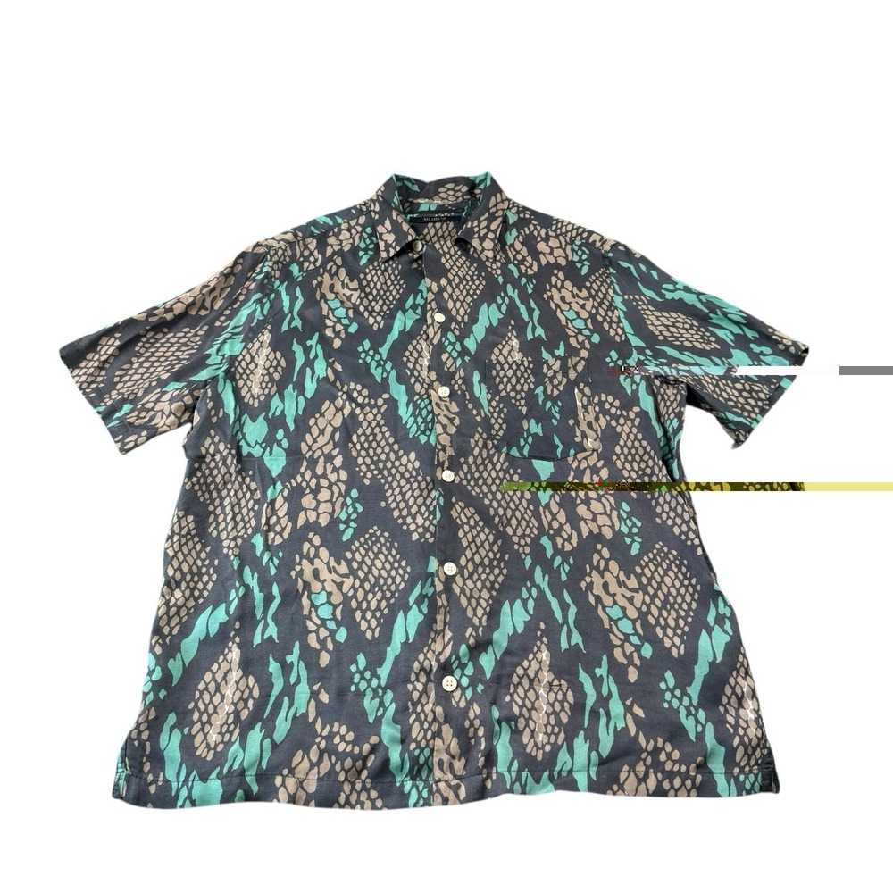 Allsaints Brown Blue Krait Viscose S/S Hawaiian Men's Button Front Size Small